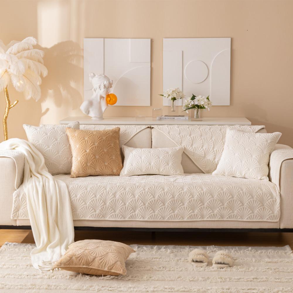 

Soft Fluffy Quilted Slipcover Non Slip Modern Simple Sofa Cushion Cover Winter New Solid Color 70*70