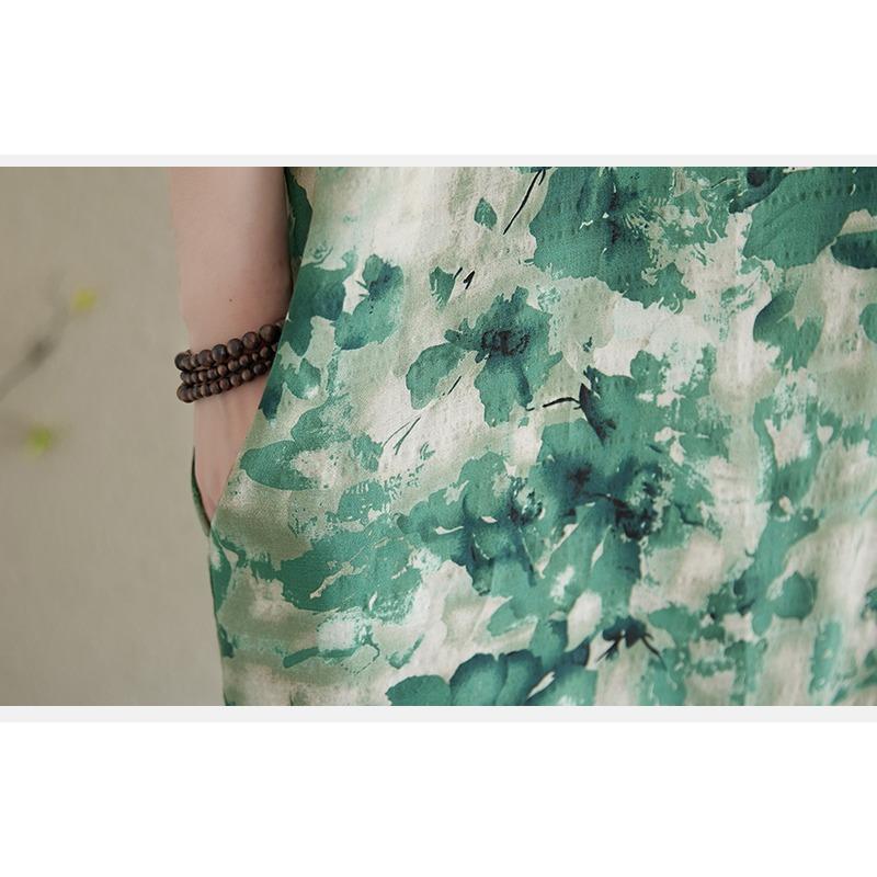 DIMANAF 2025 Women Plus Size Summer Dress Basic Long Dress Vintage Cotton Linen Casual Floral Printing Loose