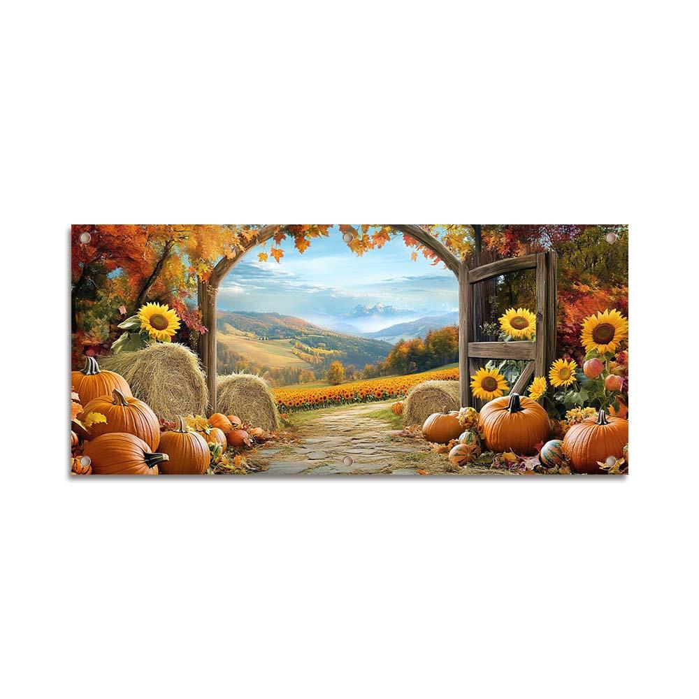 Autumn Harvest Thanksgiving Pumpkin Maple Leaf Polyester Garage Banner