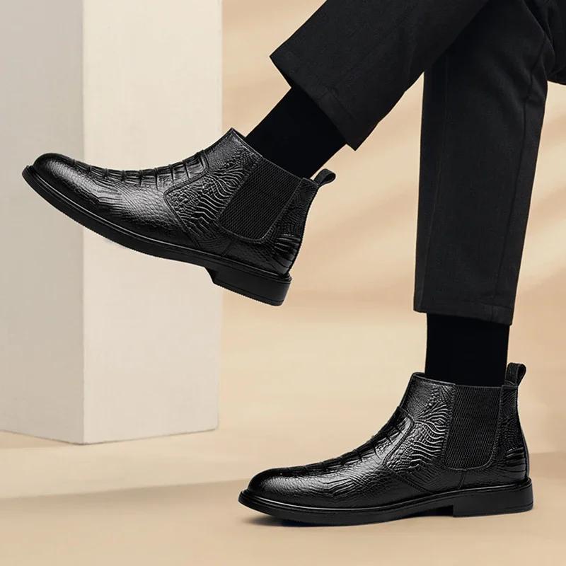Men's Ankle Boots All-match Men Dress Shoes Slip On Male Walking Boots 2024 New Arrival Men Winter Plush Snow Boots