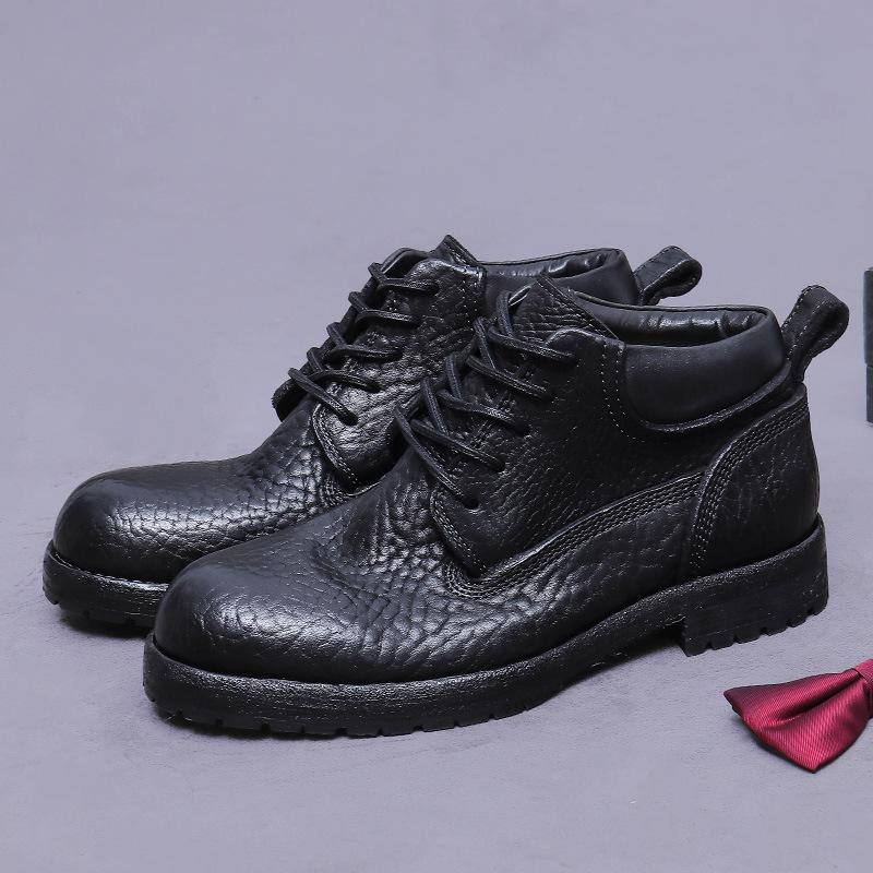 

Мужские желтые ботинки из коровьей кожи с тиснением «личи», кожаные высокие ботинки в британском стиле, ручной работы Goodyear, с кожаной подошвой и внутренней прошивкой, короткие ботинки 45 чёрный