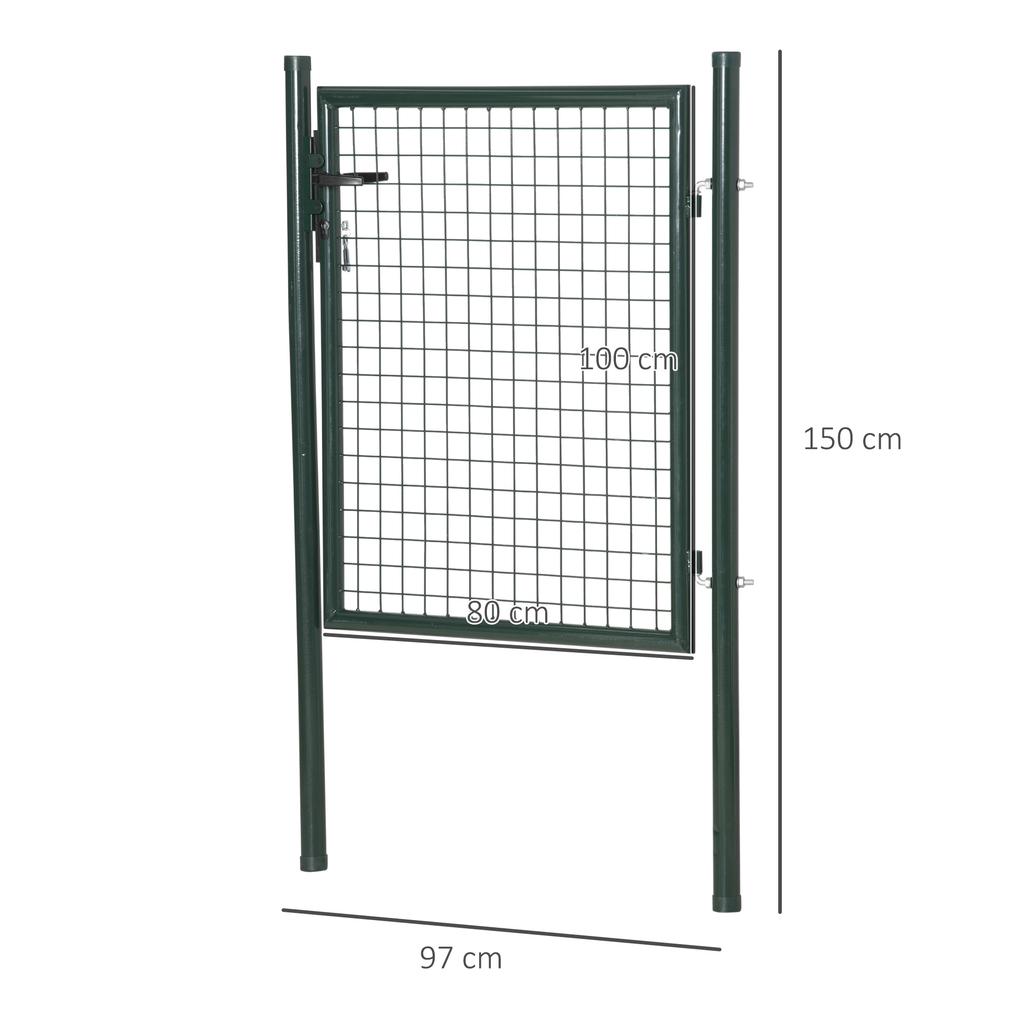 Green Steel Garden Gate with Lock and 3 Keys 97 x 150cm, Green