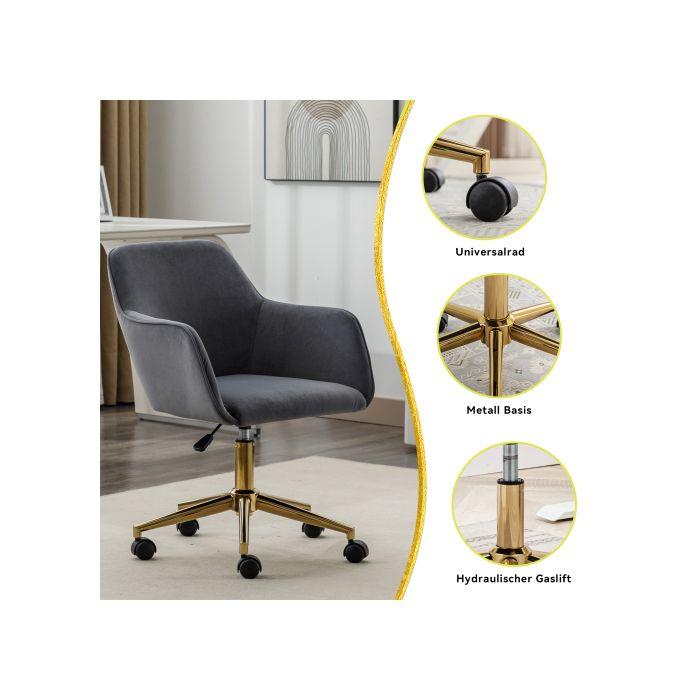 Nouveau fauteuil pivotant en velours réglable en hauteur, adapté à une utilisation en intérieur dans un bureau, gris .
