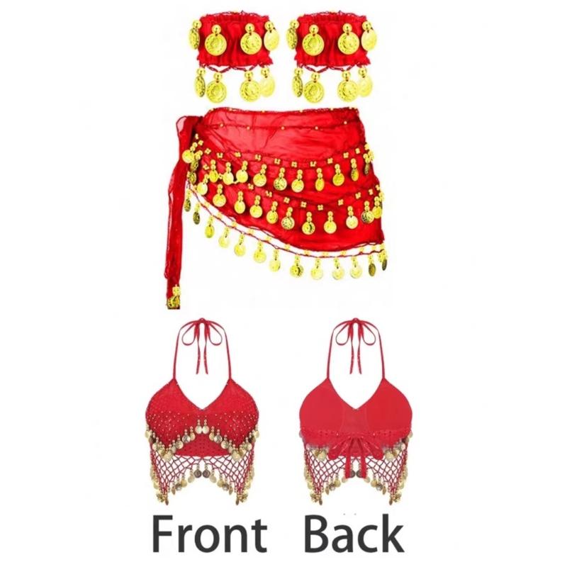 Indian Dance Costume Set With Swinging Fringe And Shimmering Waist Chain For Belly Dance Shows