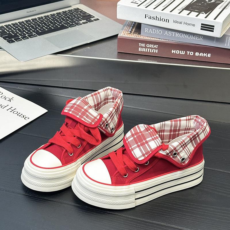 

-6 autumn new casual versatile board shoes women s new high-value plaid elements versatile and comfortable 35 красный