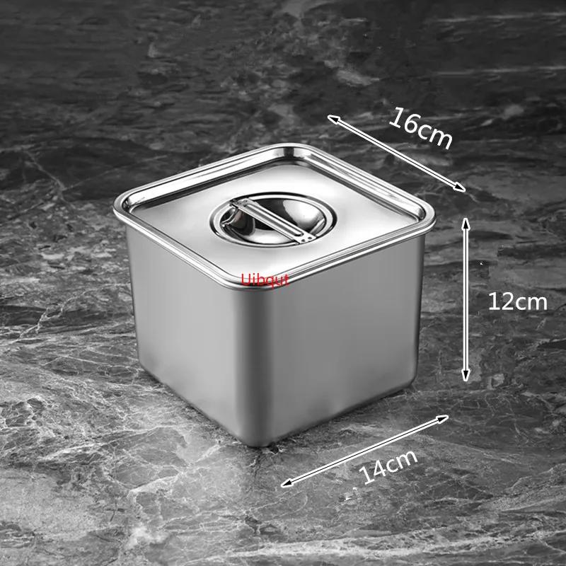 Stainless Steel Tank Box with Cover Kitchen Oil Basin Square Barrel Storage Bottle Seasoning Box Jars and Lids Spice Jars Set