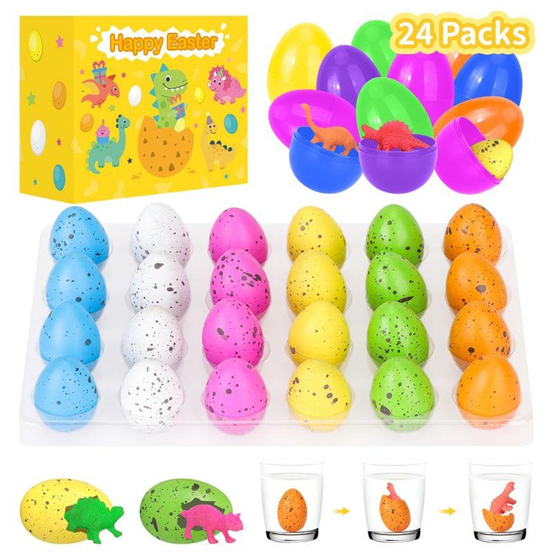 AEE4-Prefilled Easter Eggs With Dinosaur Inside, 24 PCS Easter Basket Stuffers Fillers For Easter Egg Hunt, Toddler