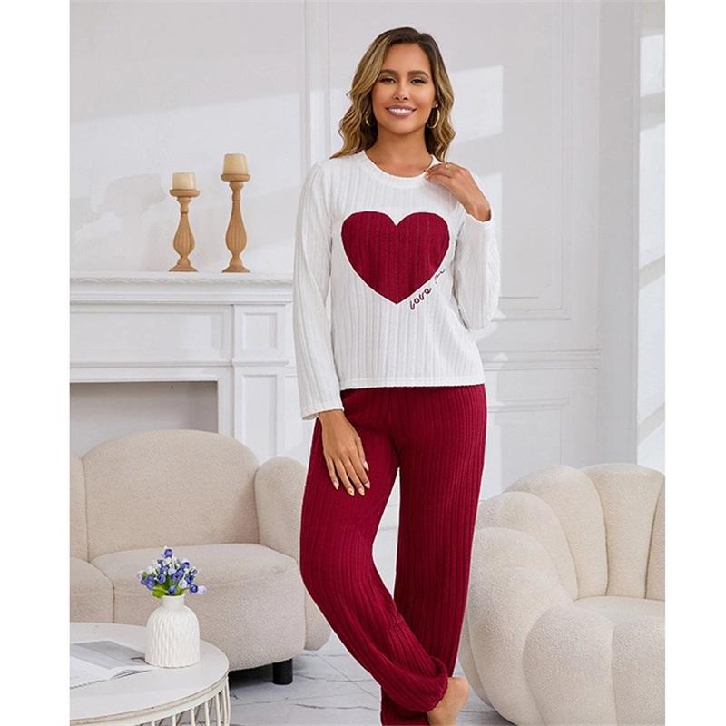 

Love Heart Soft Skin Friendly Comfortable Home Wear 2 Piece Set Sleepwear Nightdress For Women Cozy Holiday Leisure Wear XL червоний