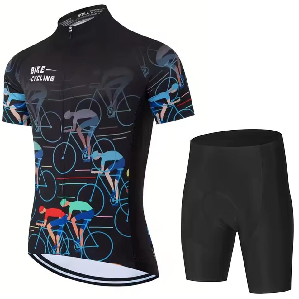 

2026 Road Bike Jersey Set Youth MTB Team New Short Sleeve Uniform Triathlon Skinsuit Ropa De Hombre Summer Breathable Cycling Suit Set Asian size - S