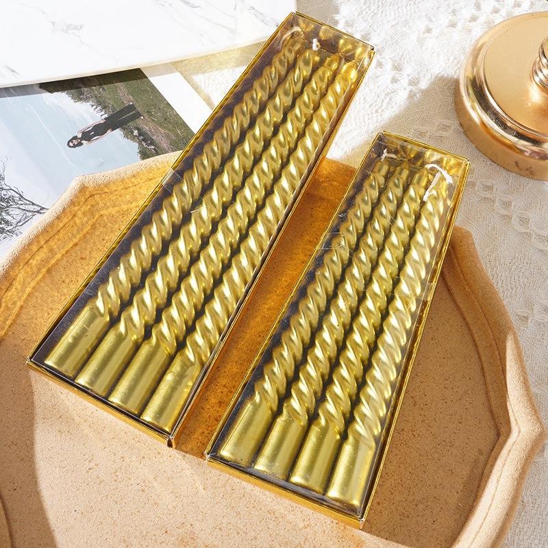 

Нитевая свеча Западная еда Романтическая свадьба Спиральная длинная свеча Без Рождества День рождения Шест Подсвечник Европейский стиль Свеча Gold Thread Gold (4 pcs)