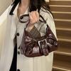 Yogodlns Vintage PU Leather Shoulder Bag for Women Y2K Spicy Girl Trend Maillard Style Underarm Bag High Quality Women Handbags