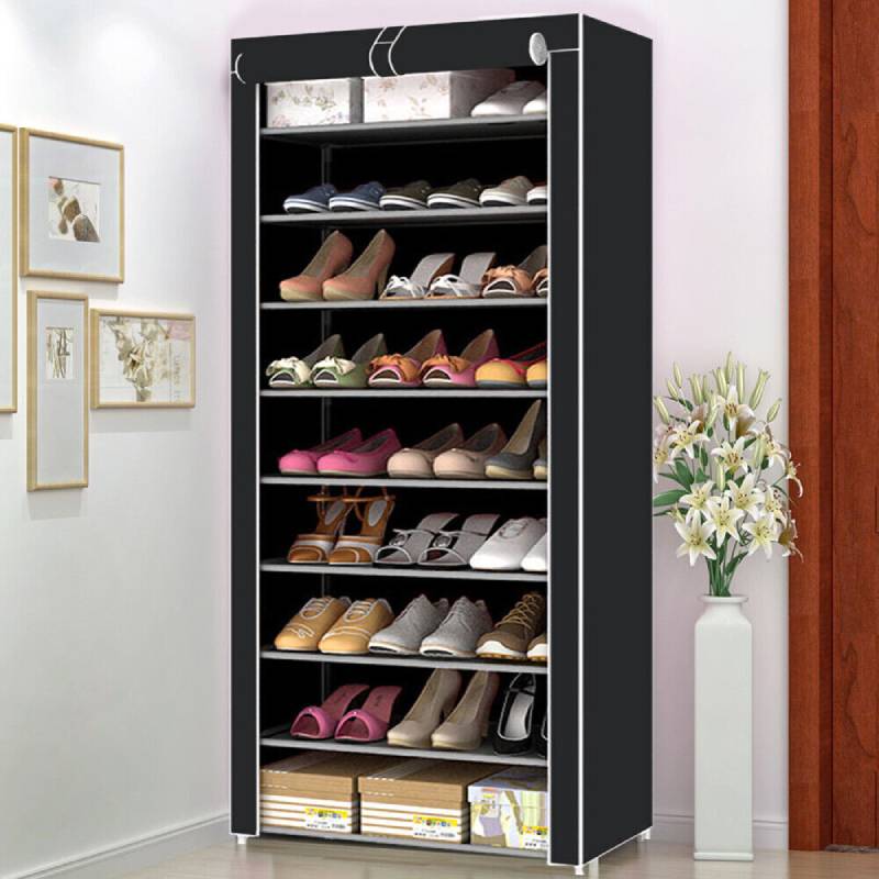 Tier Cabinet 10 Storage Organiser Shoe Rack Black Stand Holds 27 Pairs Dustproof