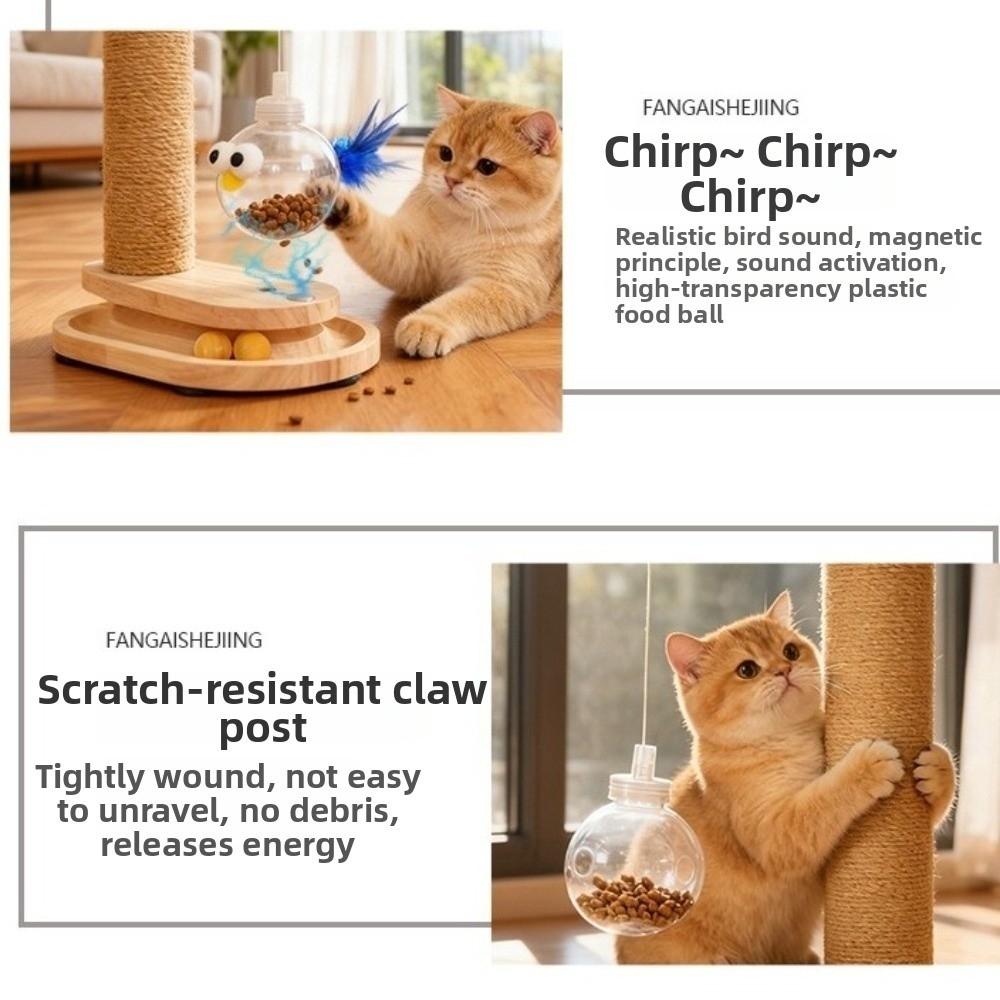 Wear-resistant Cat Scratch Post Rotating Platform Vertical Cat Turntable Column Food Puzzle Ball Cat Teaser Kitten Scratching