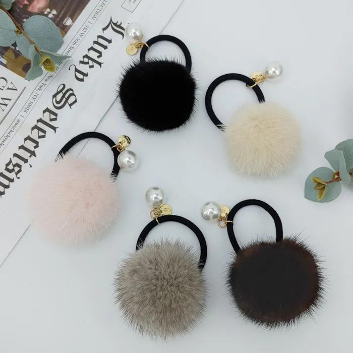 LALA Natural Mink Ball Hair Tie - Brown