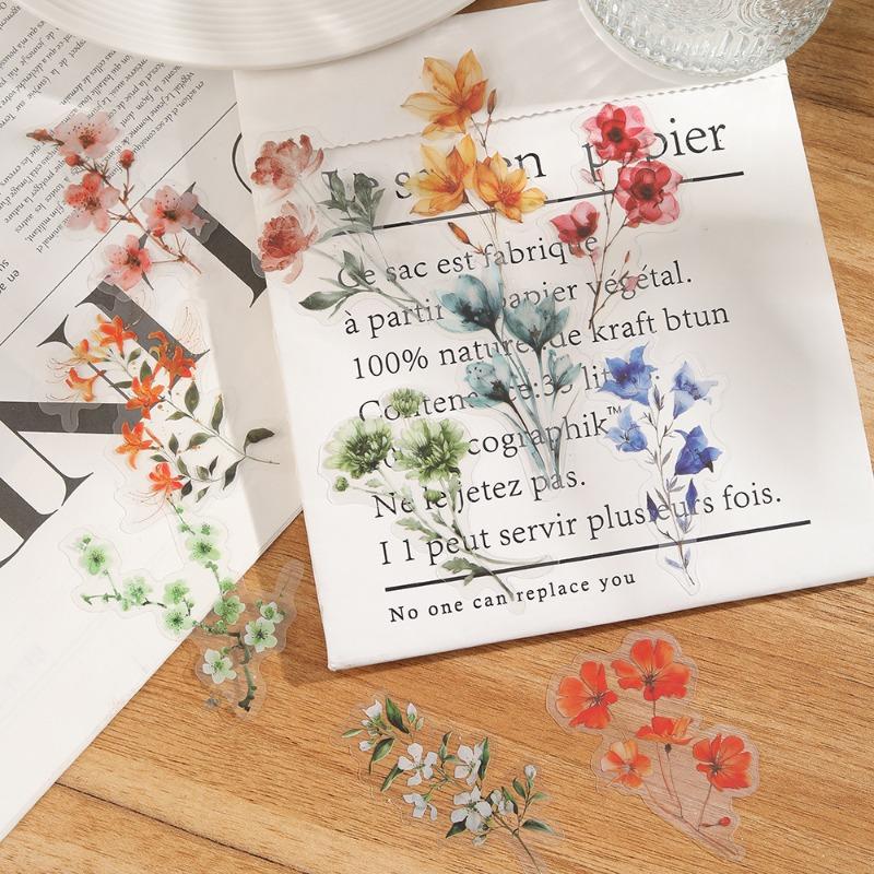 50 Pieces of Transparent Flower Stickers - Suitable for Decorating Phone Cases, Notebooks, Suitcases and Computers.