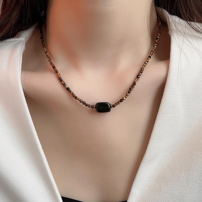 Retro Tiger Eye & Pearl Clavicle Necklace - Autumn/Winter Y2K Style