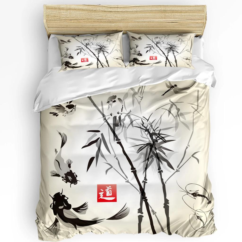 Japanese Style Carp Cherry Blossom Bedding Set 3pcs Duvet Cover Pillowcase Kids Adult Quilt Cover Double Bed Set Home Textile