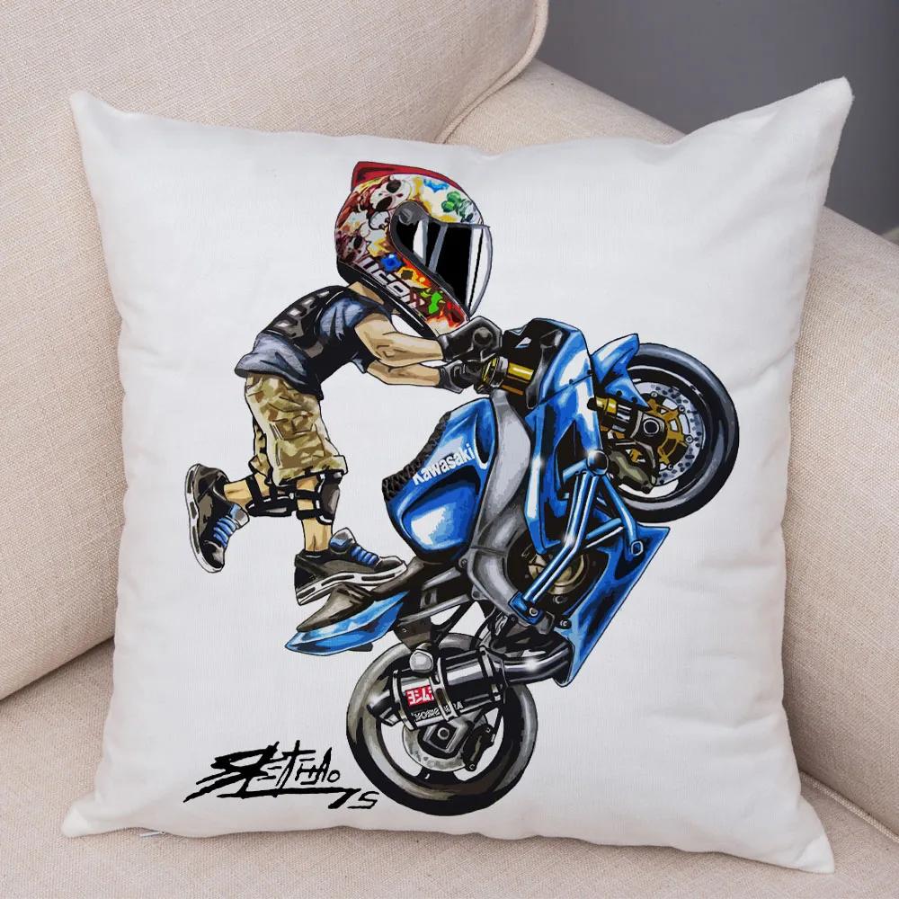 Extreme Sports Motorcycle Pattern Cushion Cartoon Mobile Bicycle Pillow Head Cover Decoration Living Room Sofa Car Home