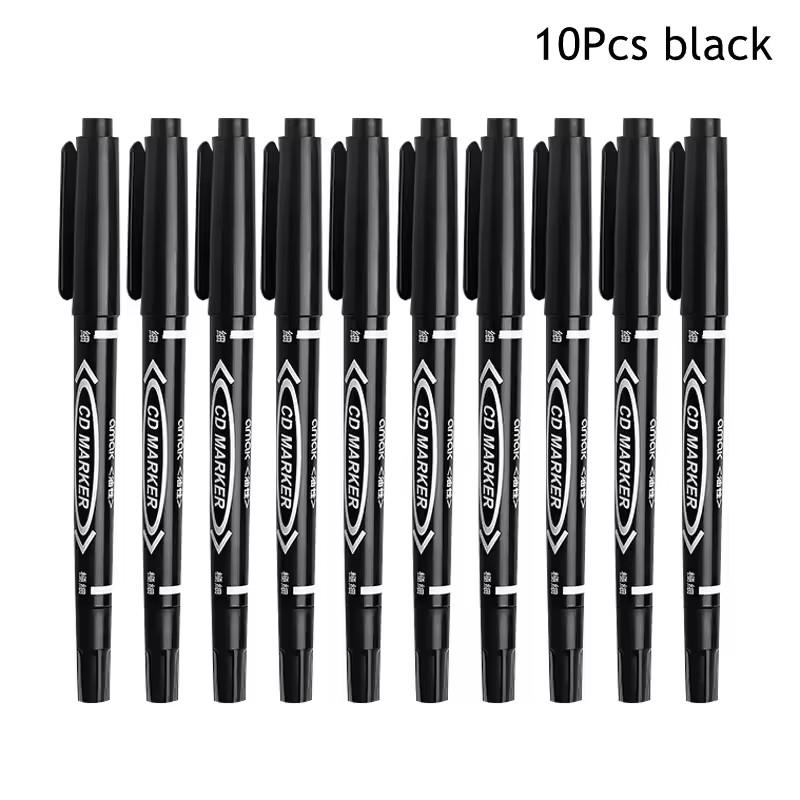 10Pcs/set Double Tip Art Black Blue Ink Permanent Paint Marker Pen for Plastic Wood Stone Metal Glass Doodling Marking Graffiti