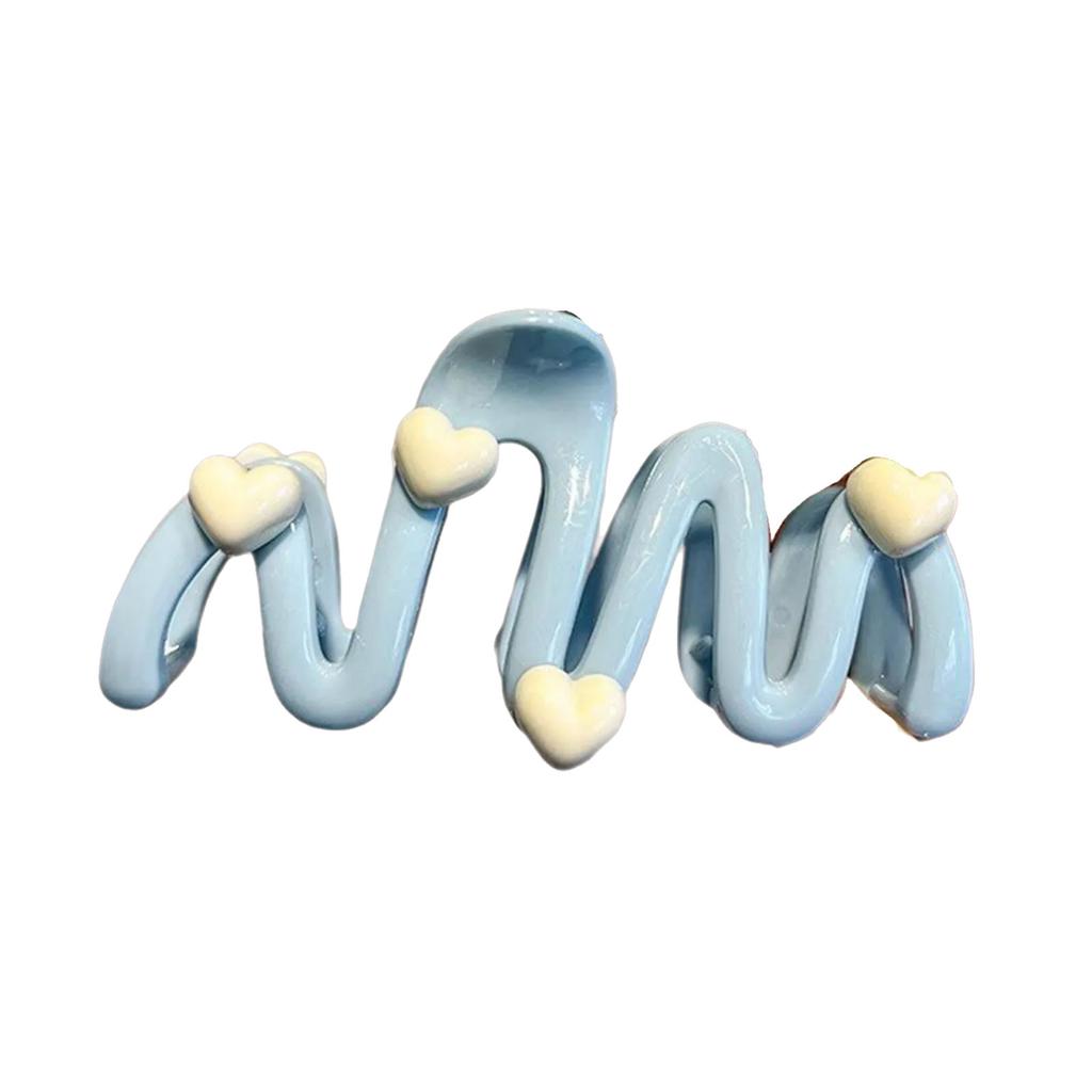 Blue Heart Waved Shaped Hair Claw Cream Color Clip for Women Sweet Cute Irregular Shark Hairpin Unique Hair Decoration