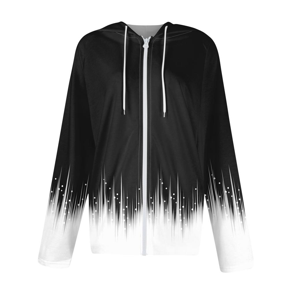 Women's Fashion Casual Zip Up Hooded Print Long Sleeve Sweatshirts Coat