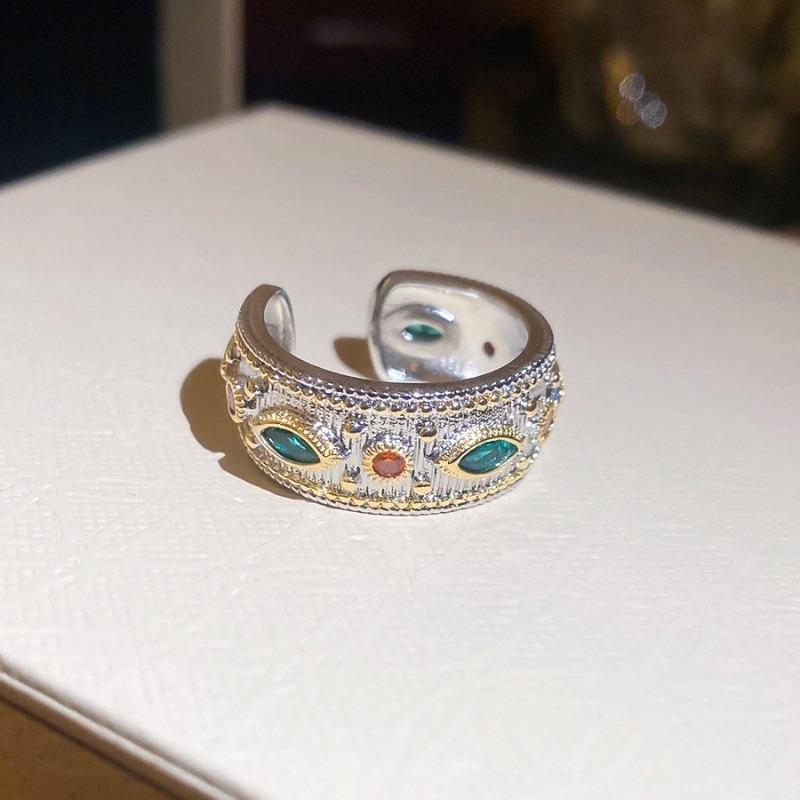 Medieval Vintage Zircon Texture Open Ring Niche High-end Index Finger Ring Light Luxury Personality Temperament Jewelry