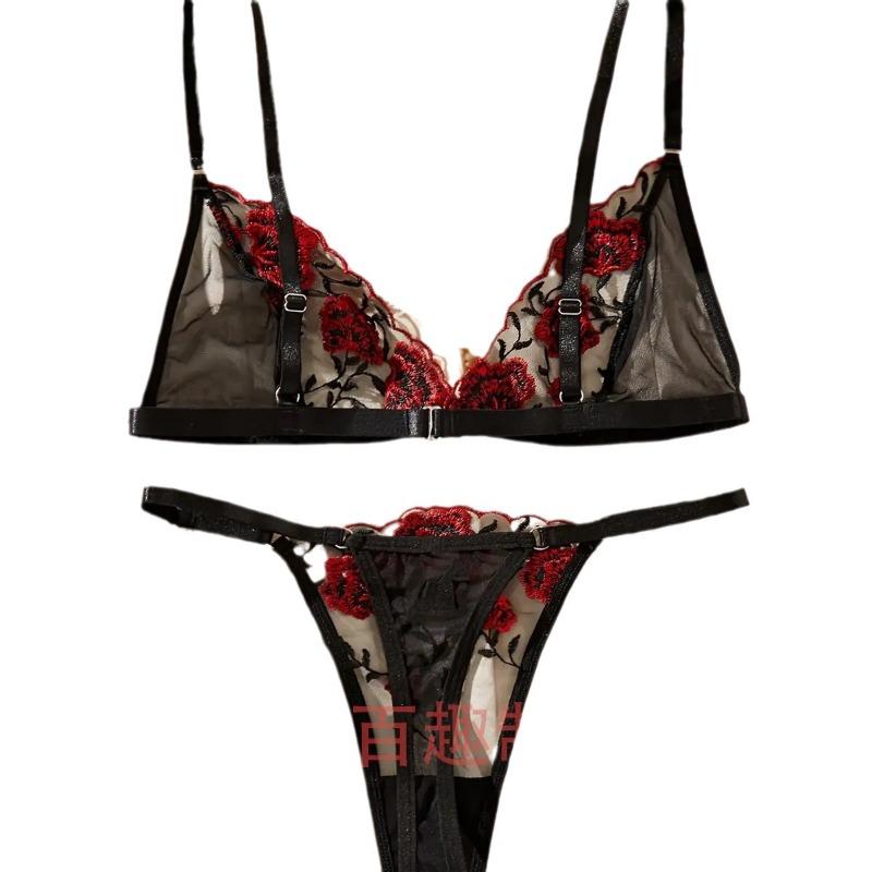 Sexy Underwear Women's Lace Perspective Embroidery Sexy Leggings Split Two-piece Set 2