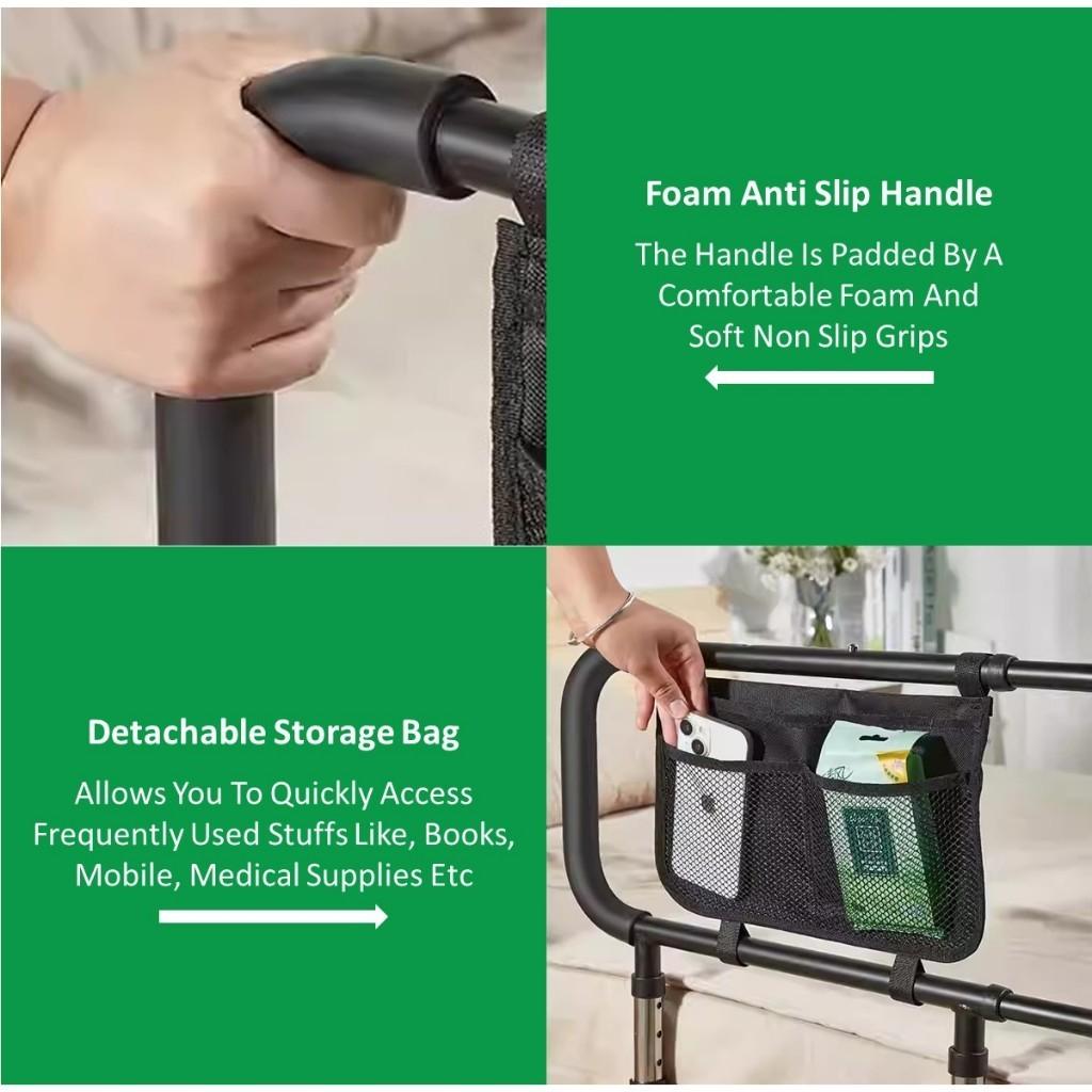 3-in-1 Foldable Bedside Grab Bar Elderly People Using Multipurpose Bedside Safety Handrail With Storage Pouch Bedside Handrail