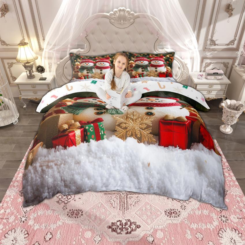 Homewish Cartoon Snowman Duvet Cover Set For Kids Merry Christmas Santa Claus Bedding Gingerbread Xmas Tree Quilt Cover Set