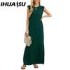 Women's Fashion Summer Spring Solid Color Print Sleeveless O-Neck Casual Dresses