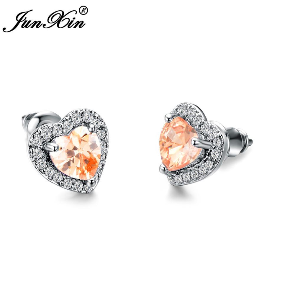 Luxury Female Black/Green/Red/Blue/White Stud Earring Fashion Small Opal Heart Earrings For Women Vintage Wedding