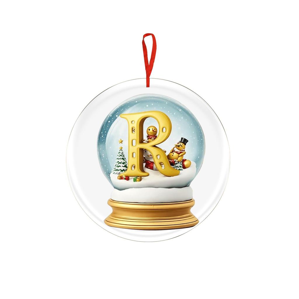 Christmas Ornament 2D 26 Letters Yellow Crystal Ball Acrylic Snowman Scene Festive Car Tree Hanging Decor Accessory