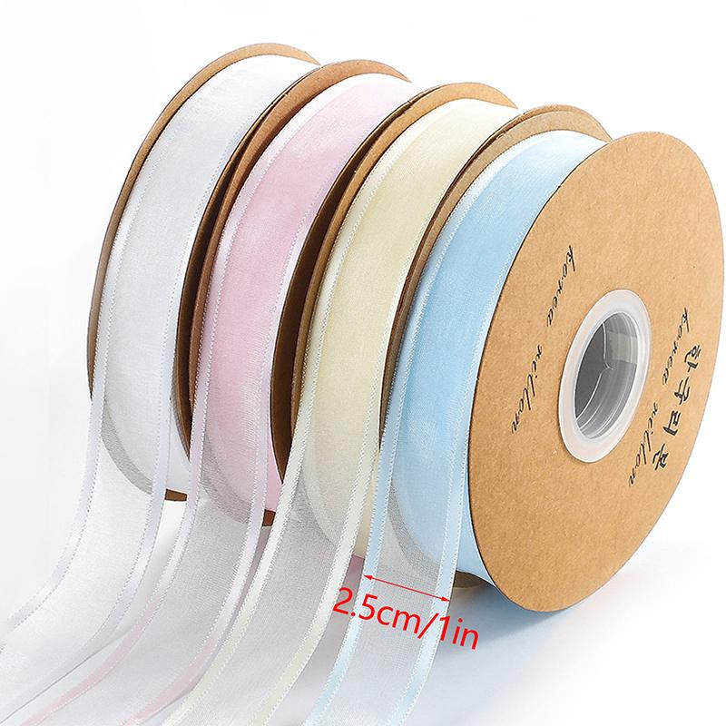 25 Yards/Rolle 2,5 cm Transparentes Chiffonband Satinbänder Für Geschenkverpackung Dekoration Hochzeitssträuße Partykranz Spitze