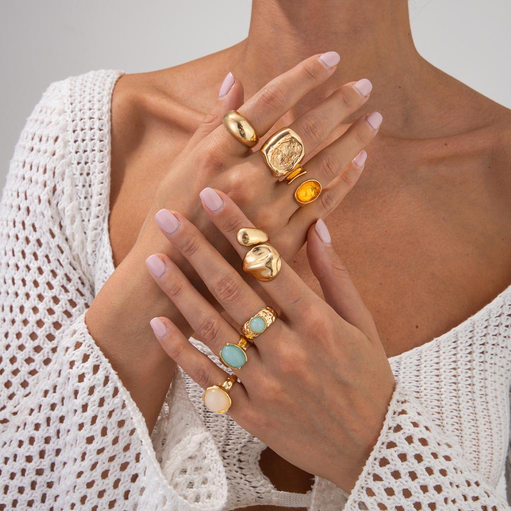 Accessories, Feel Inlaid Acrylic Ring, Light Luxury Irregular Alloy Ring