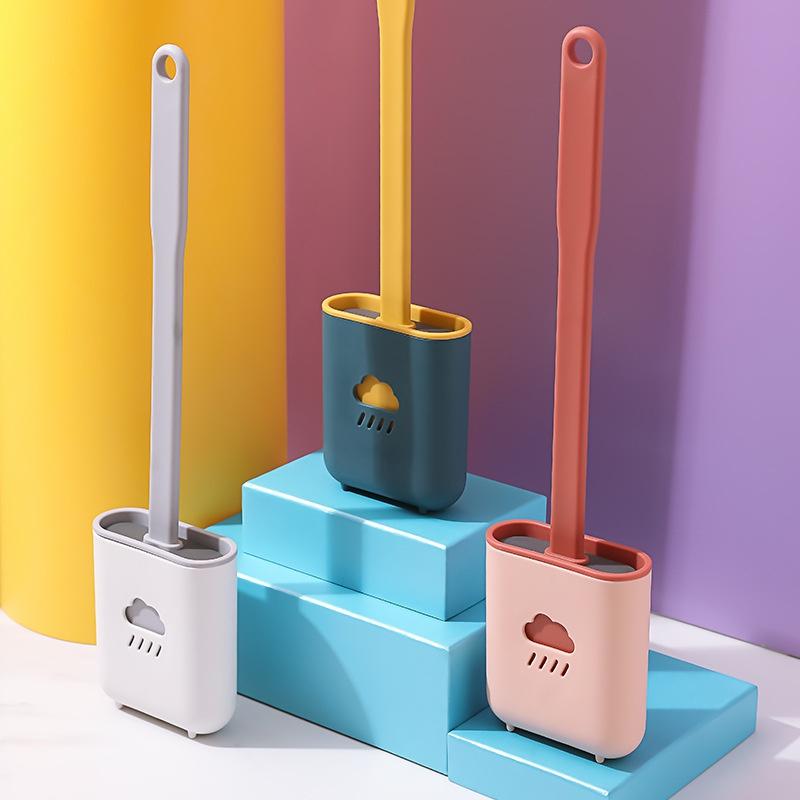 Toilet Brush Wc Gap Brush with Holder Silicone Toilet Brush Hanging Type Flat Head Flexible Bristles Brush Bathroom Accessories