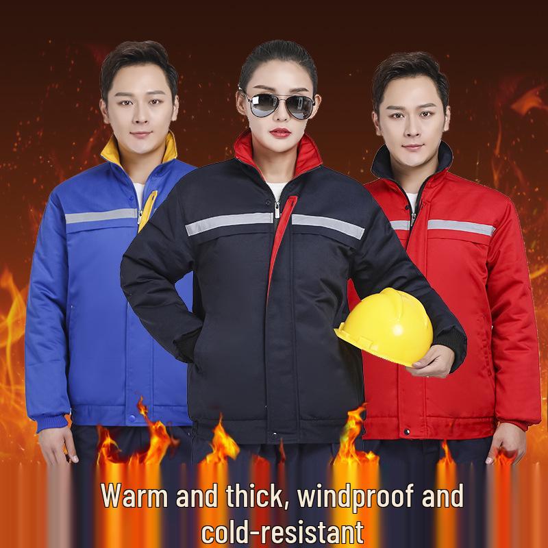 Men's Winter Workwear: Thick, Warm, Wear-Resistant Cotton Coat with Reflective Strips for Workshop and Repair Labor Protection