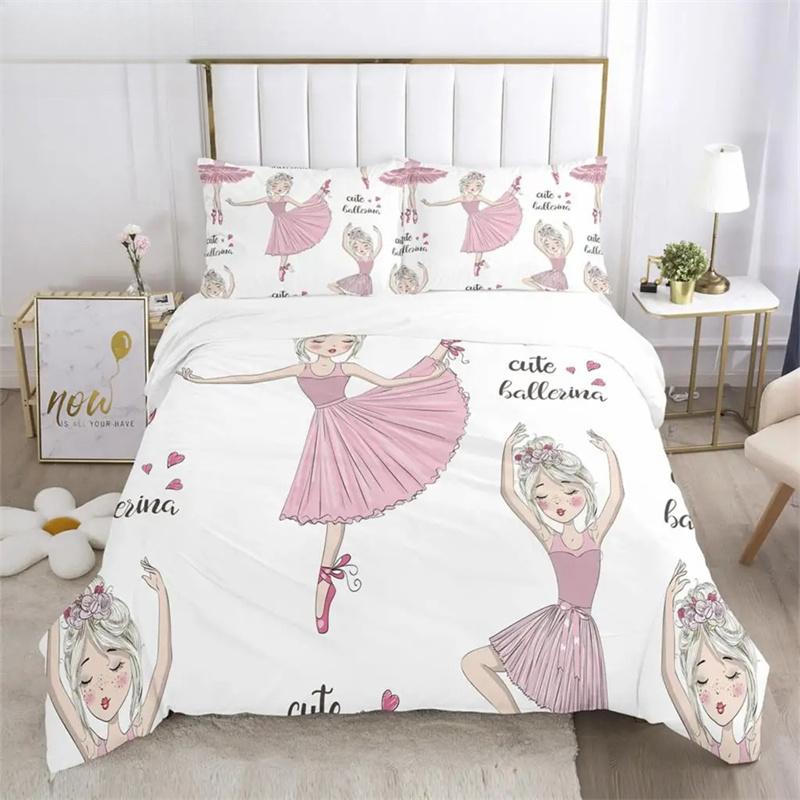 Cartoon Ballet Girl 3D Printed Bedding Set Duvet Covers Pillowcases Comforter Bedding Set Bedclothes Duvet Cover