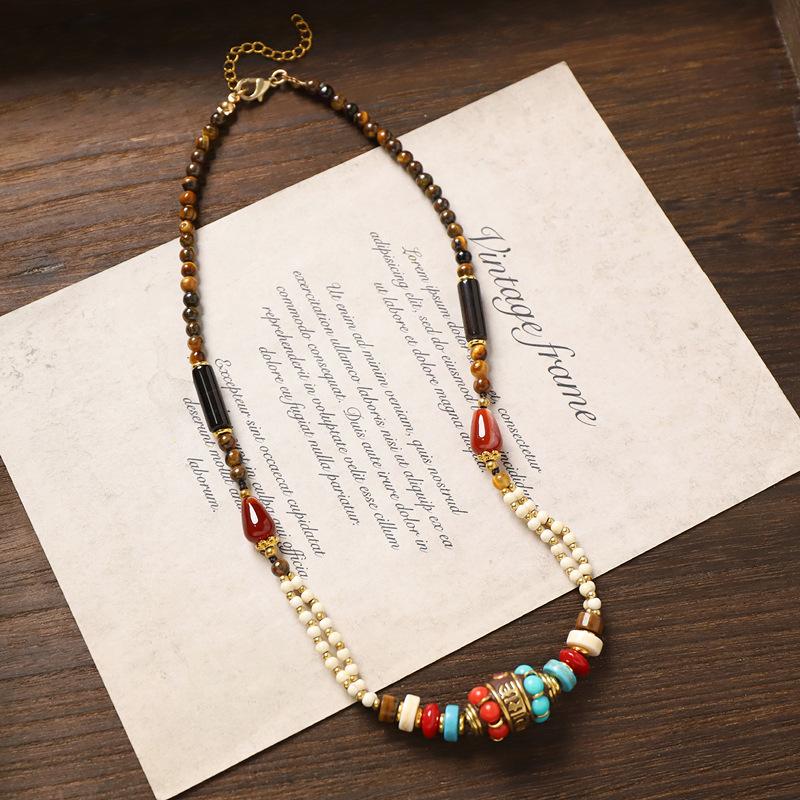Bohemian ethnic retro necklace, Nepalese hand woven exotic style collarbone chain accessory for women
