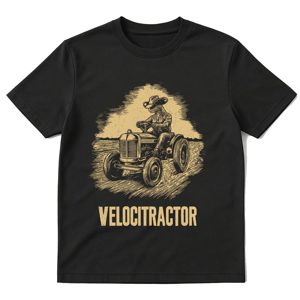 VelociTractor Funny Dinosaur Tractor Graphic Print T-shirt Men's Women Cotton Oversized Short