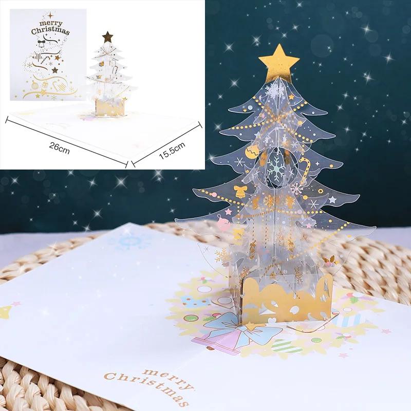Merry Christmas Cards 3D Pop Up Christmas Tree Cards Christmas Decoration Winter Gift Laser Cut New Year Santa Greeting Cards
