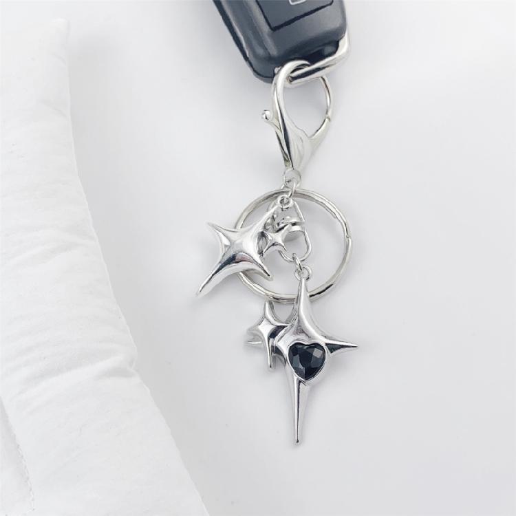 Guitar Pendant Keychain with Shimmering Stones Metal Keyring Sweet Cool Girls Key Chain Lightweight Jewelry for Bag