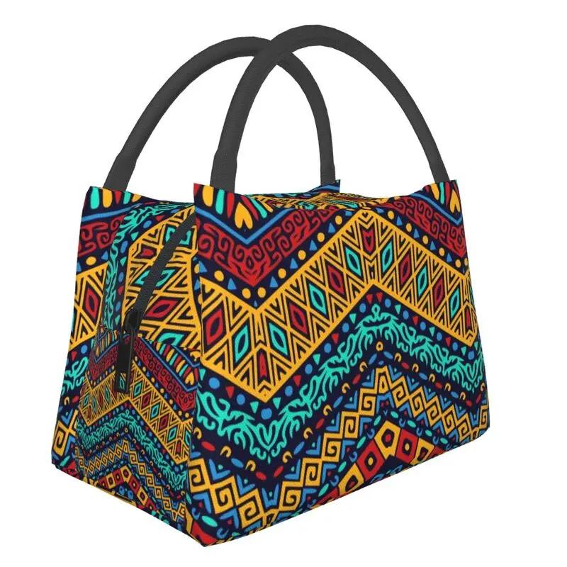 Colorful African Ankara Pattern Thermal Insulated Lunch Bags Women Geometric Lunch Container for Office Outdoor Meal Food Box
