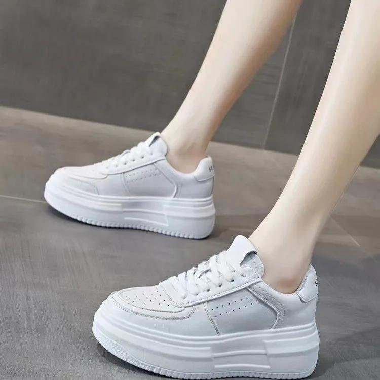 Fashion Luxury genuine leather women's shoes new thick-soled sports shoes for women summer mesh lace-up women's flat white shoes