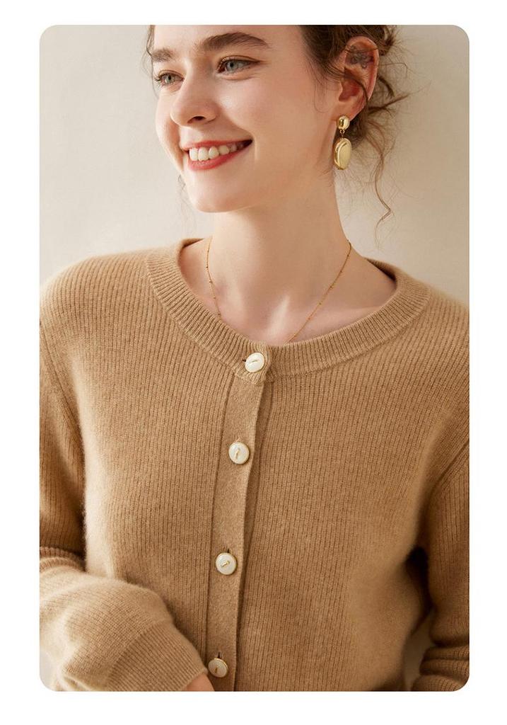 Women's Cashmere Knit Cardigan: Long Sleeve, Round Neck, Loose Fit, Single-Breasted, Thick & Warm Sweater