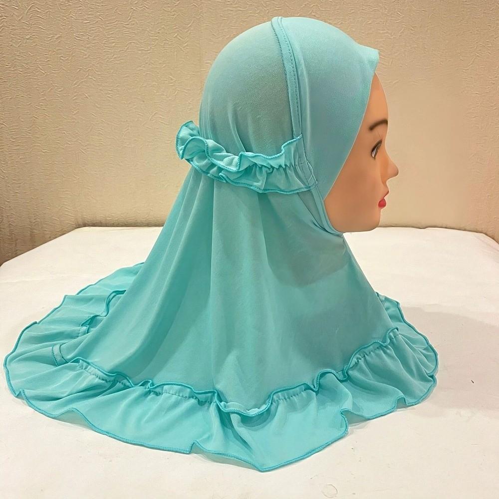 With Crinkles Ruffled Hem Hijab Soft Turban Caps Elegant Girl's Head Scarf Eid Al-Fitr