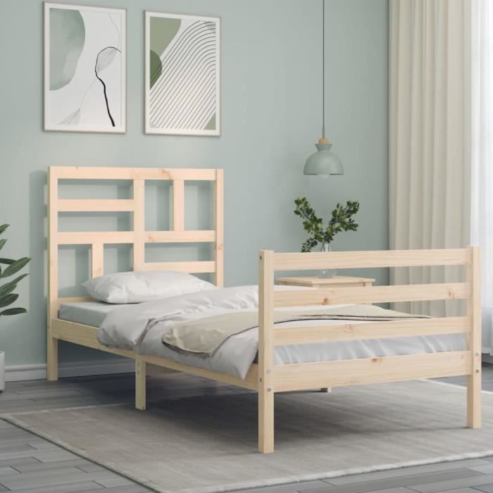 VidaXL Cadre de lit avec tête de lit petit simple bois massif 3194856