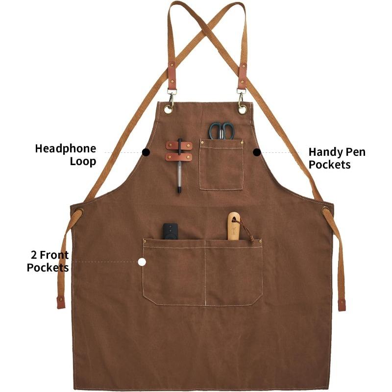 Canvas Work Aprons for Men Women, Cooking Aprons with Adjustable Strap and 3 Pockets, Apron for Server Kitchen Cooking Baking Artist Painting