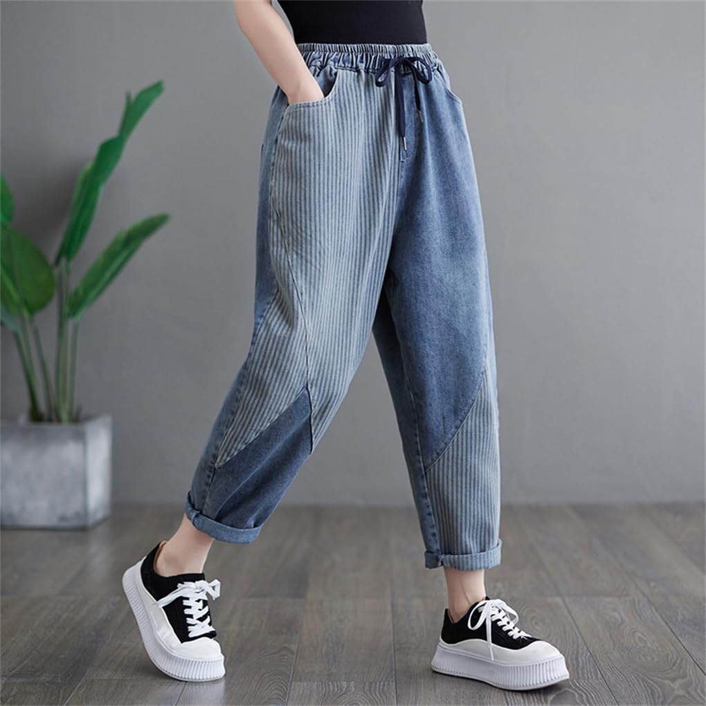 [Mohokyo] Women's Wide-Leg Sarouel Gaucho Pants with Elastic Waist, Casual, Cropped Length, and Flattering Fit, Sizes M-2XL (Color shown, L, L)