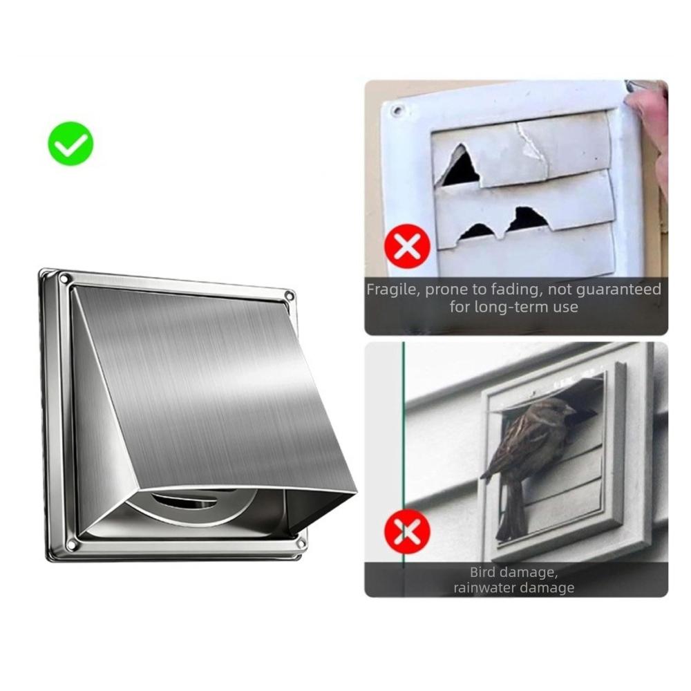 Useful Stainless Steel Dryer Vent Cover Round Duct Square Air Vent Outlet Waterproof Exhaust Grille Ventilation System