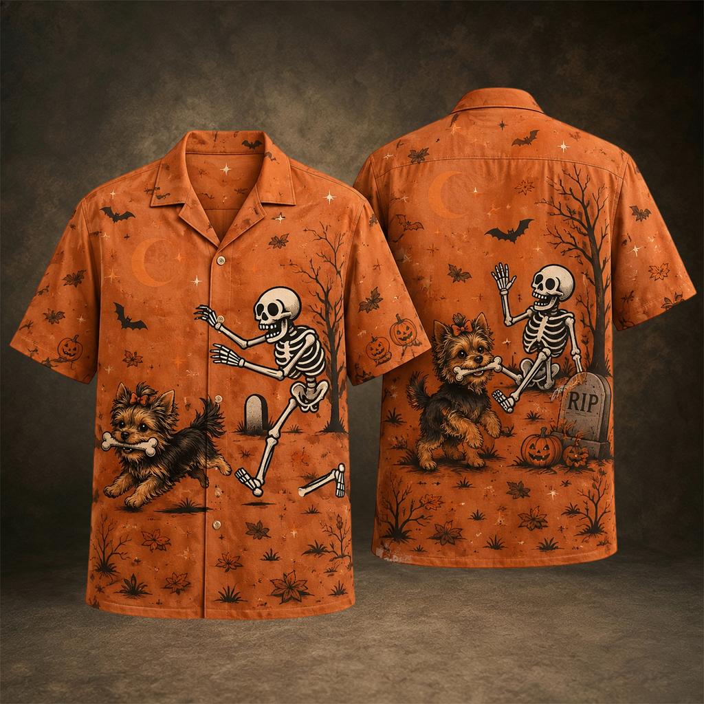 Men's Casual Halloween Print Short Sleeve Neck Shirt, Lightweight and Breathable